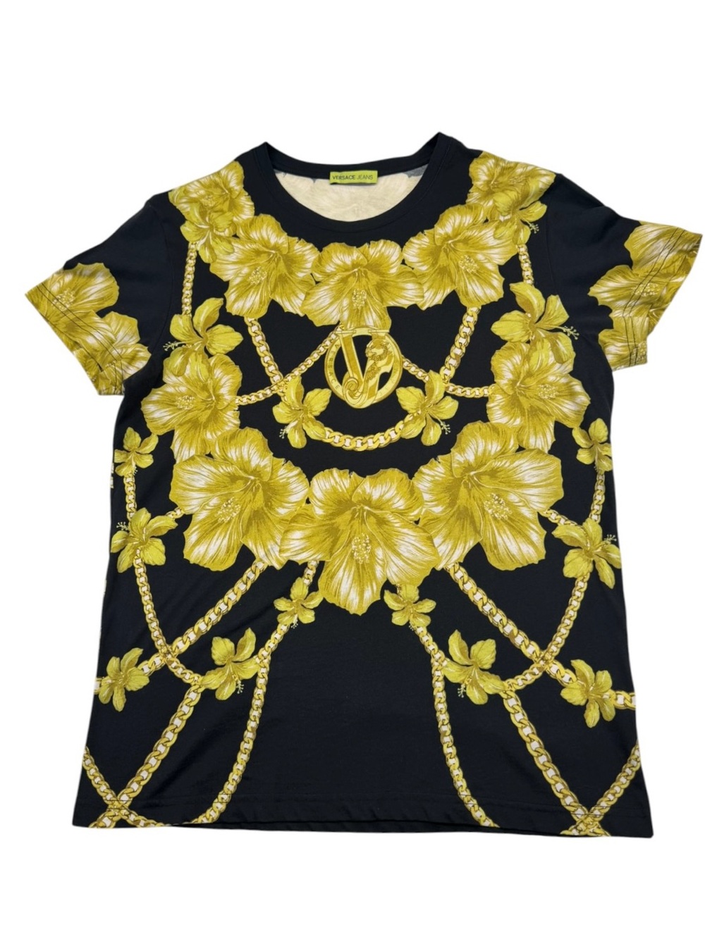 Versace Jeans Baroque T Shirt Black Gold Large Medusa Print